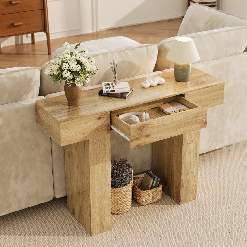 Console de vestibule, table de canapé rectangulaire étroite en bois avec tiroir, table de canapé derrière le couloir du salon