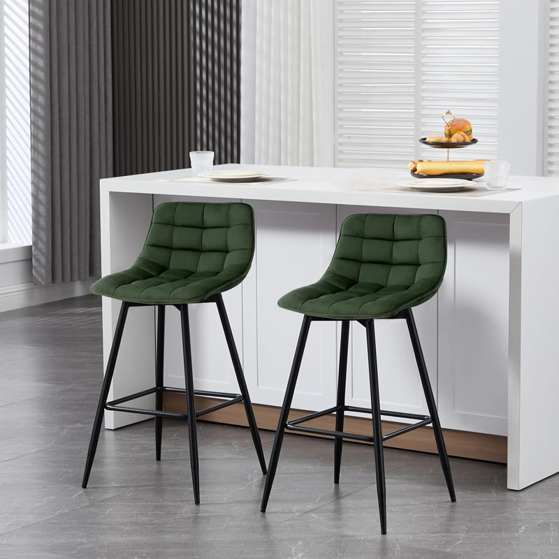 Heyman Upholstered Counter Stool, Dark Green