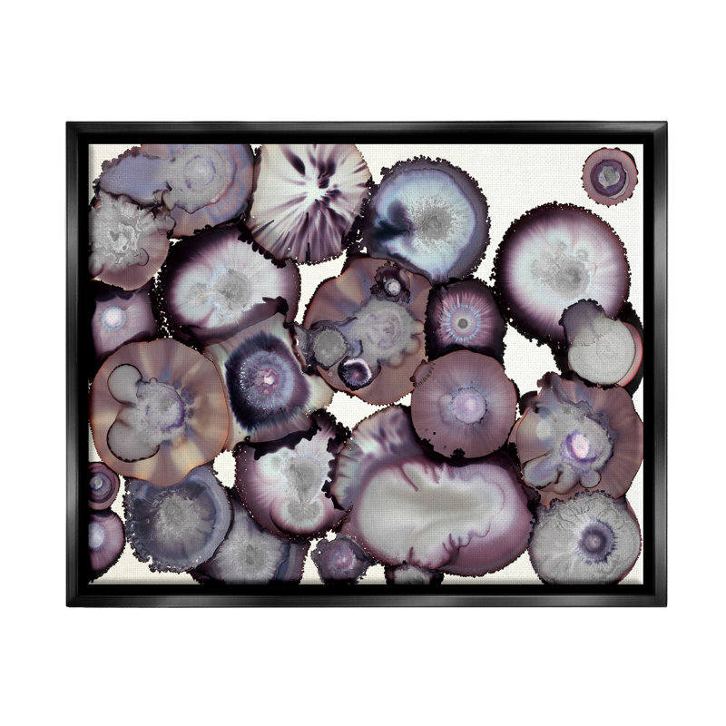 Gris et mauve, art abstrait sur toile géode par Laura Van Horne, H 17 po x l 21 po x P 1,7 po, Cadre flottant noir de jais