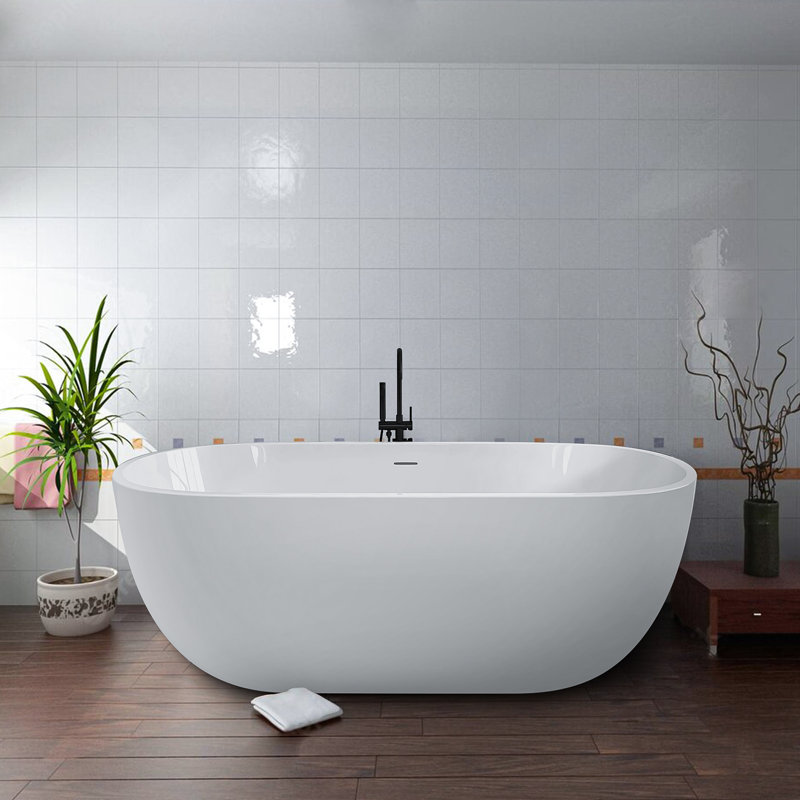 Baignoire de trempage autoportante en acrylique 55 po x 30 po, Blanc brillant