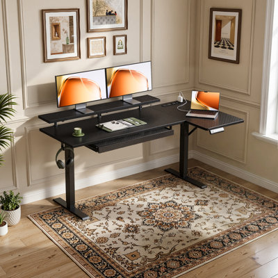 Bureau debout électrique avec réglage de la hauteur, bureau debout avec prises de courant intégrées, bureau personnel avec structure réversible, bureau d'ordinateur avec tablette pour moniteur, bureau d'écriture avec plateau à clavier sous le burea