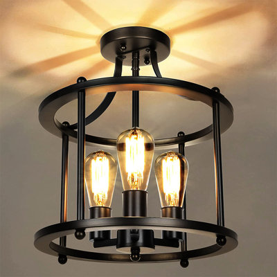 Plafonnier 3 lumières, lustre semi-encastré industriel