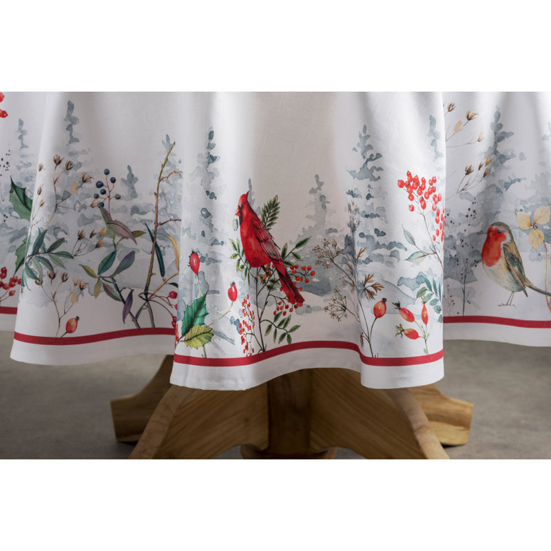 100% Cotton Round Christmas Tablecloth, 63" x 63"