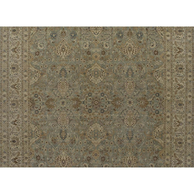 Tapis bleu / beige en laine noué à la main 7 pi 11 po x 10 pi Oriental