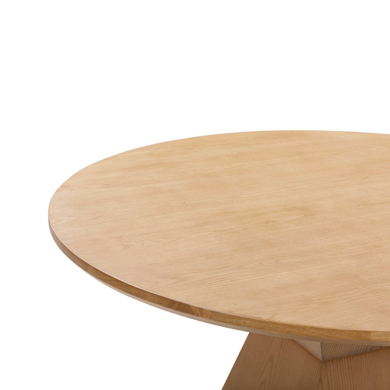 Natural Wood Round Dining Table with Geometric Base