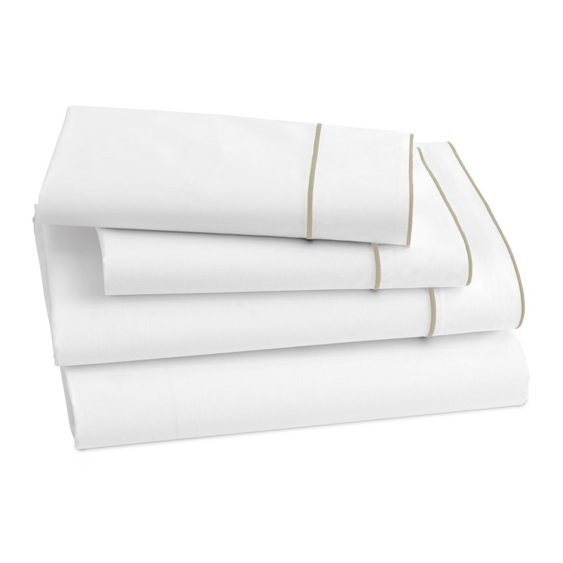 300 Thread Count Microfiber Flat Sheet, Queen, White/Champagne