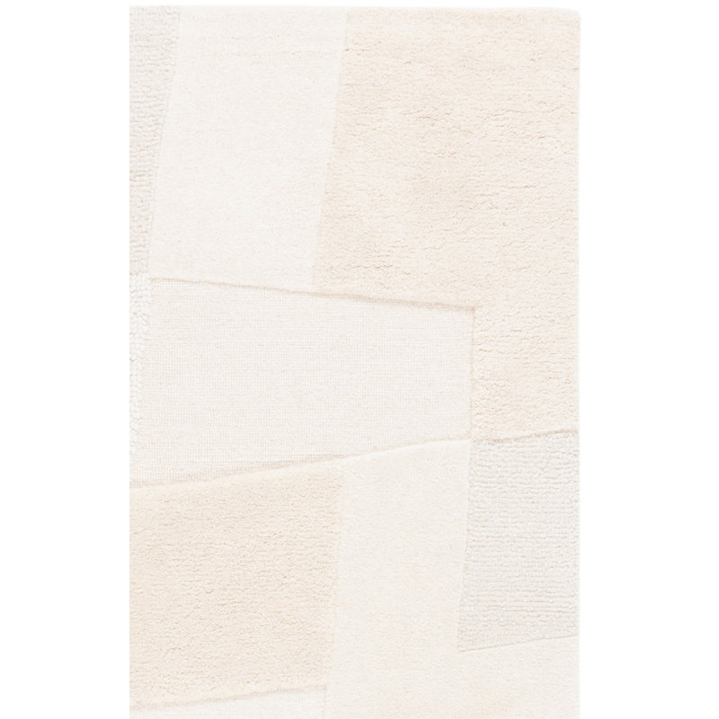 Manhattan Hand Tufted Wool Cotton Checkered Rug in Ivory/Beige, Rectangle 4' x 6'