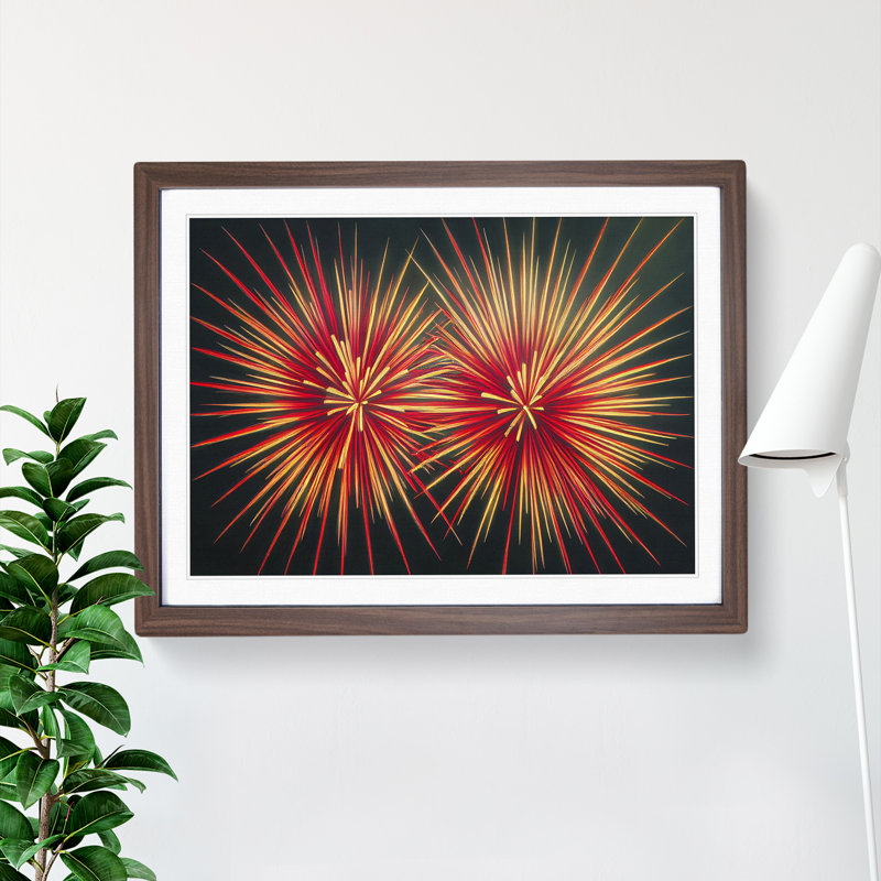 Feisty Fireworks - Single Picture Frame Print, 34cm H x 46cm W x 2cm D, Walnut