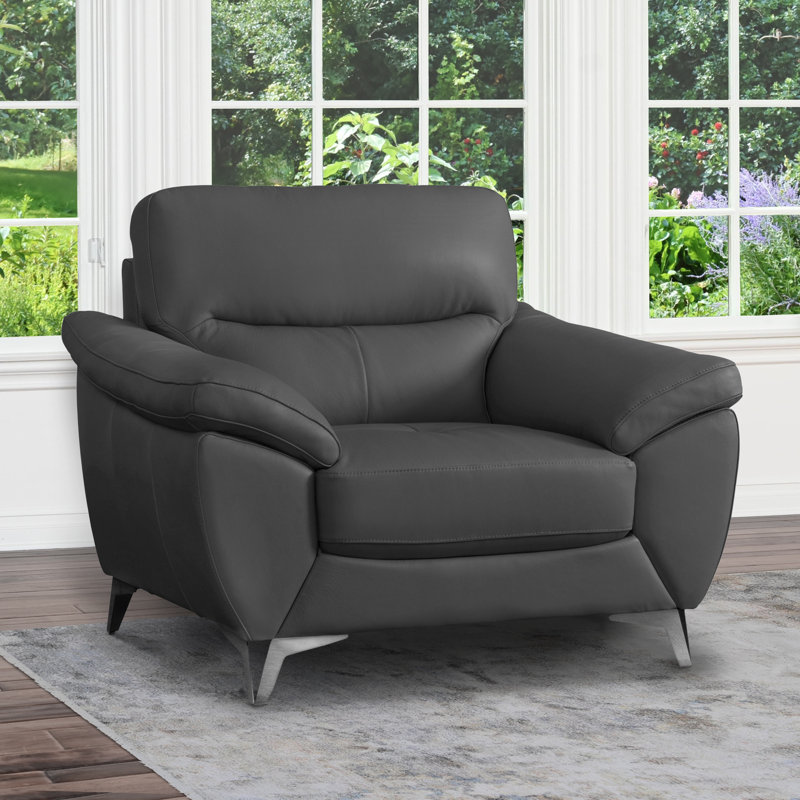 Sorenson 44" W Top Grain Leather Armchair, Dark Gray Genuine Leather
