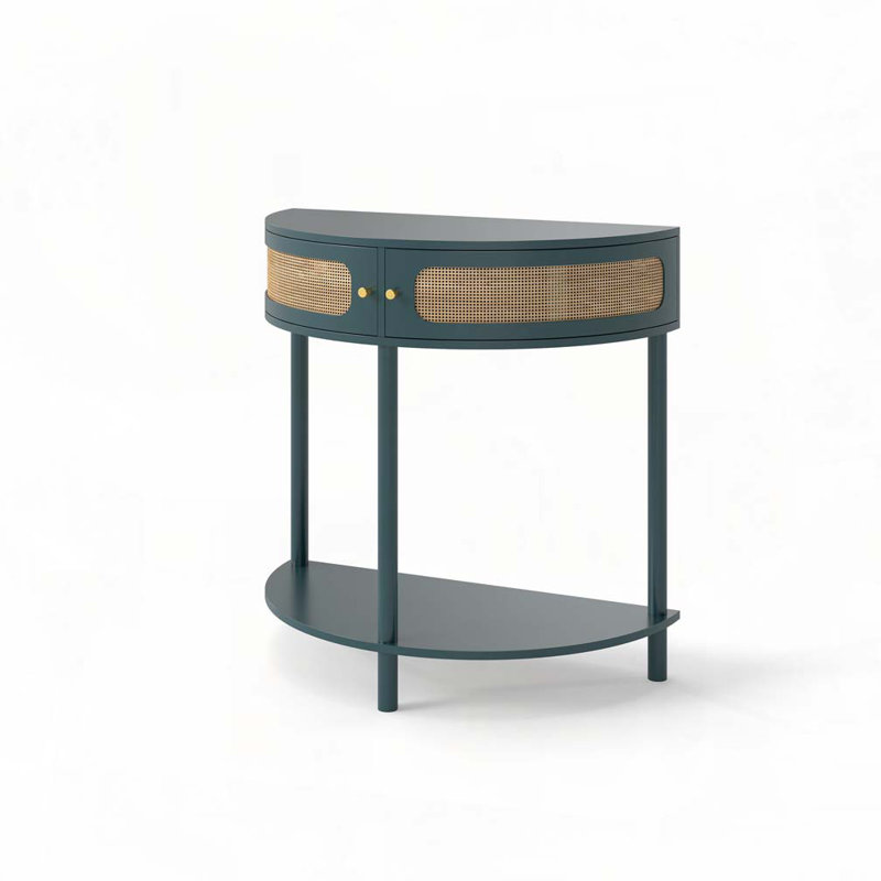 Console à vagues avec 2 tiroirs de rangement et tablette inférieure, Vert antique