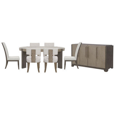 Inzillo Round Dining Table With 4 Klismos Dining Chairs 2 Upholstered Side Chairs And Sideboard