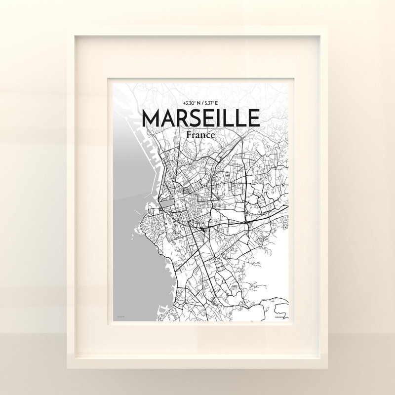 Marseille City Map In Tones - No Frame Print, 20cm H x 16cm W x 0.05cm D