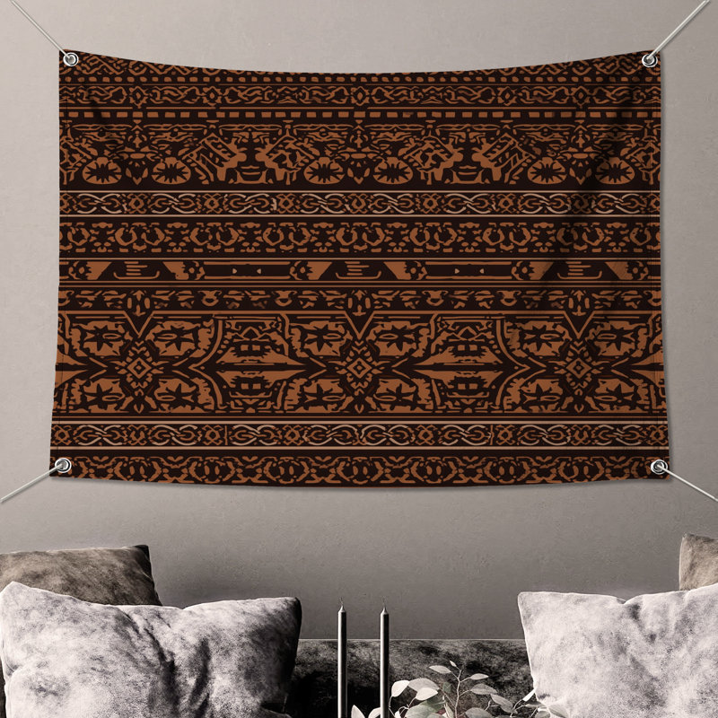 Intricate Brown Patterns Wall Tapestry - Ornamentation Wall Decor, 68in H x80in W with 4 Grommets