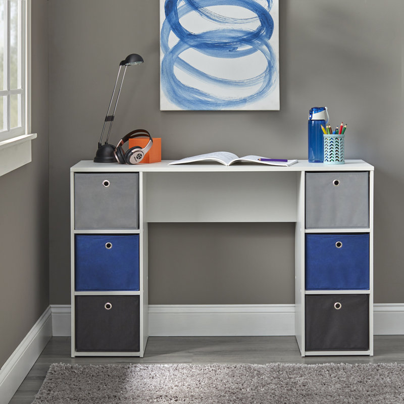 Bureau d'écriture Meike, Bleu / Noir / Gris, Blanc