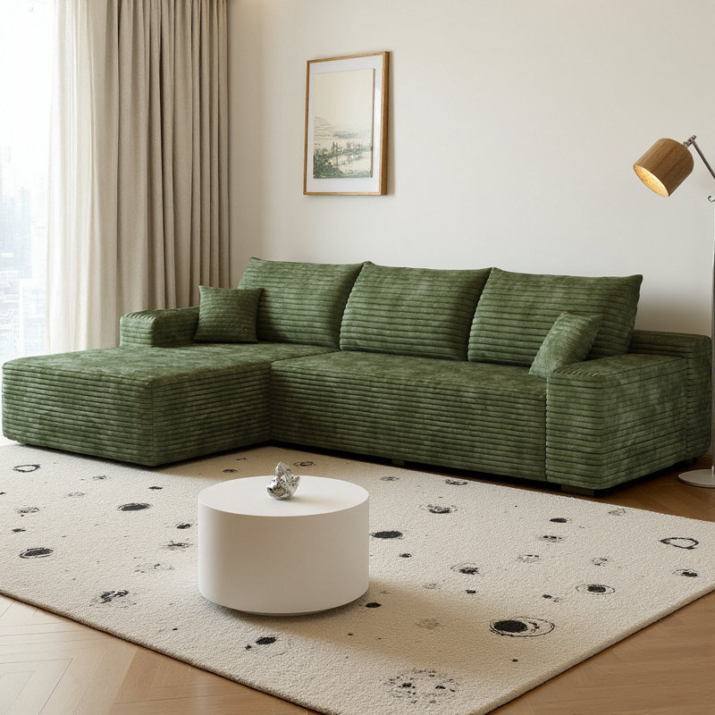 Boneless 107" Cloud L-Shape Sectional Sofa Plush Corduroy Fabric Modular Couch with Left Chaise, Deep Seat Upholstered Couches for Living Room, No Assembly Required