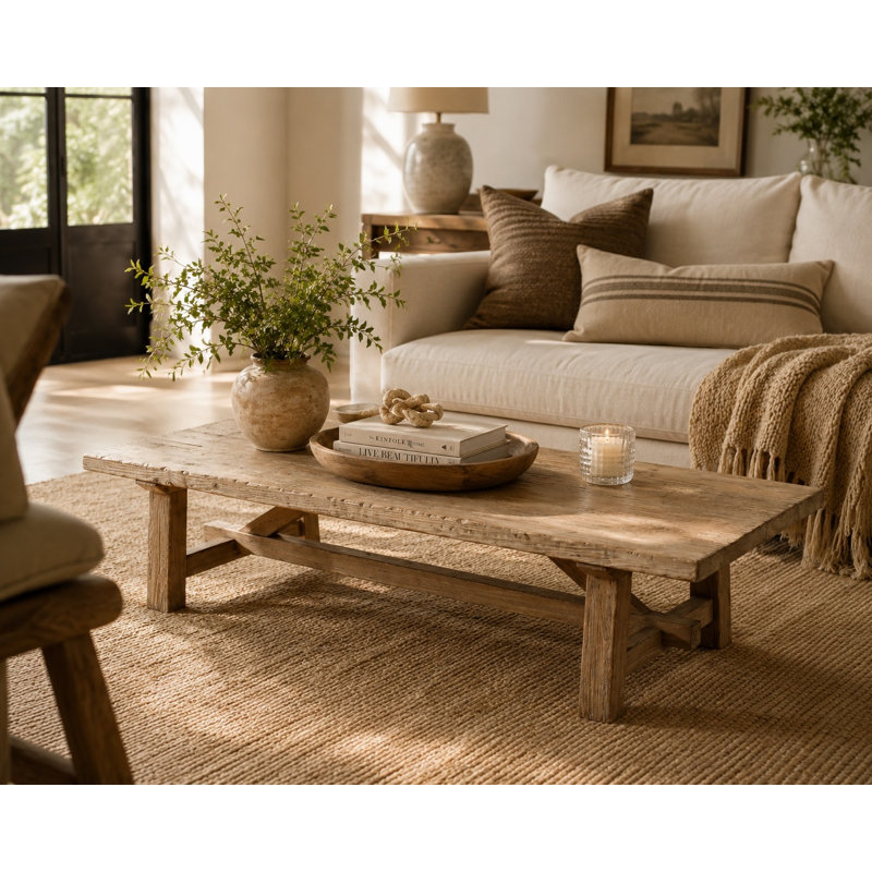 Approx. 70 Inches Long Rustic Farmhouse Coffee Table Weathered Natural