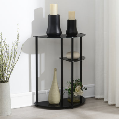 Beckett 23.75'' Black Glass Console Table with Shelves