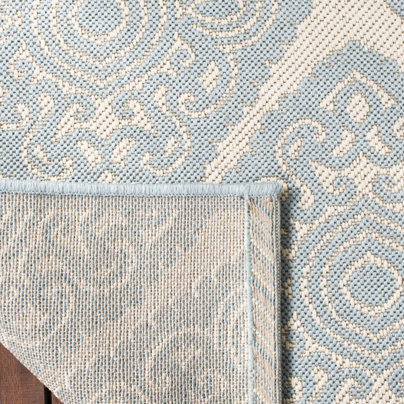Hardrian Hooked Indoor/ Outdoor Cream/Aqua Rug, Runner 61 x 244 cm
