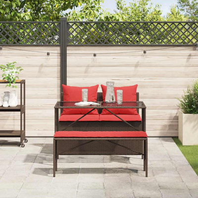 3 Piece Patio Dining Set With Cushions Poly Rattan