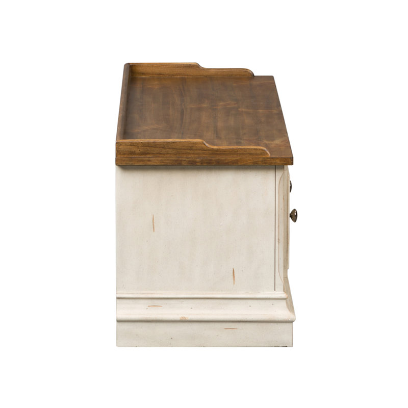 Antique White and Tobacco Traditional Storage Hall Bench