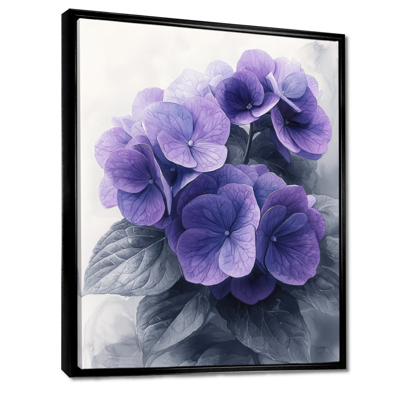 «Purple Highlight Hydrangea I - Hydrangea», reproduction sur toile encadrée, Noir, Impression encadrée flottante