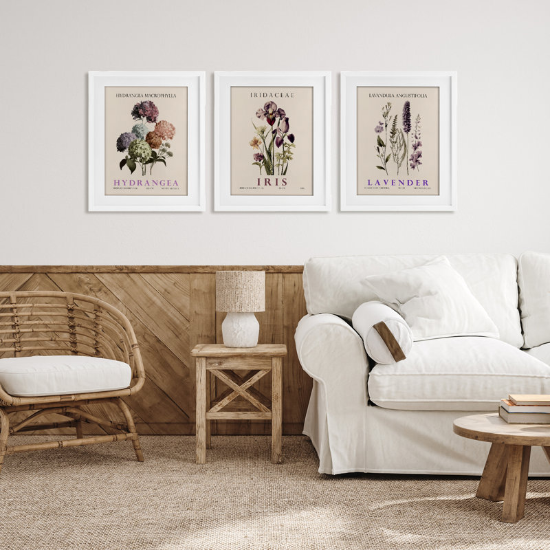 Botanical Bundles & Sprigs, ensemble de 3 reproductions encadrées sous verre, par Christopher Giampietro, Cadre blanc côtier