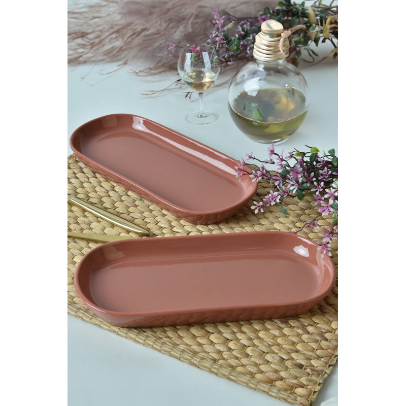 Elegant Ceramic Platter Set (2 Pieces), Brown, 10.2 x 10.2 inches | 100% Antibacterial, Thermal Shock Resistant | Easy to Clean, Dishwasher Safe up to 122°F | Perfect for Serving and Entertaining Guests