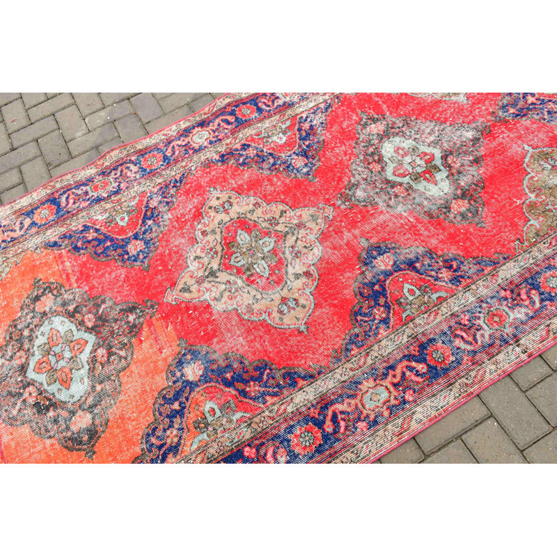 Tapis turc rouge tissé à la main avec de la laine bohémienne pour un revêtement de couloir et de plancher unique