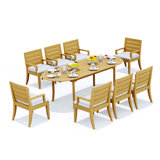 8 Seats 9 Pcs Grade-A Teak Wood Dining Set: 94" Double Extension Oval Table And 8 Atnas  Arm Chairs #11AT2208