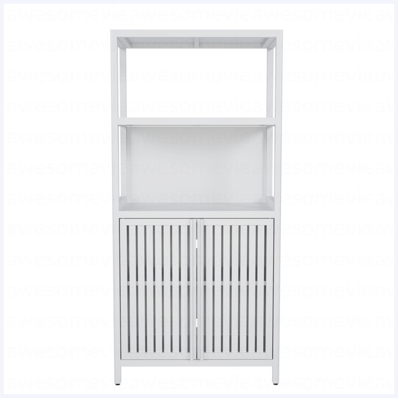 White Bamboo Storage Cabinet, Separate Bathroom Cabinet With 2 Doors, Floor Cabinet Organizer For Living Room, Kitchen, Entrance