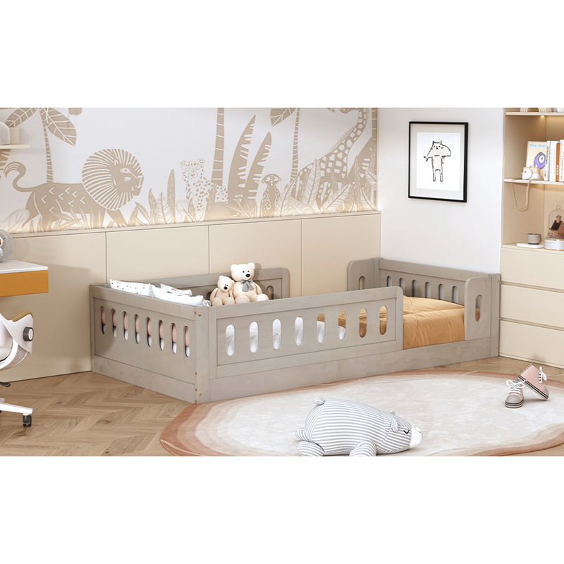 Lit plateforme simple en bois avec garde-corps durable et durable
