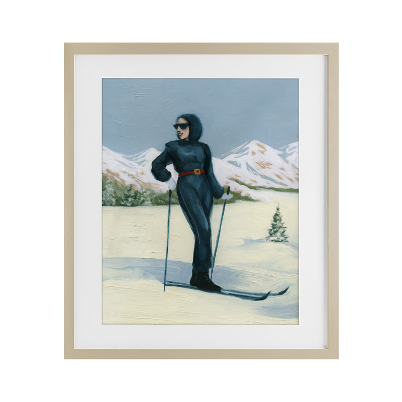 «Elegant Skiing Woman», reproduction encadrée sous verre, conception de Grace Popp, H 16 po x l 13 po