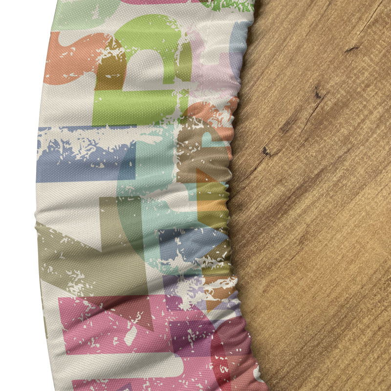 Winston Porter Alphabet Fitted Round Tablecloth Eggshell and Multicolor, 51.97" Round