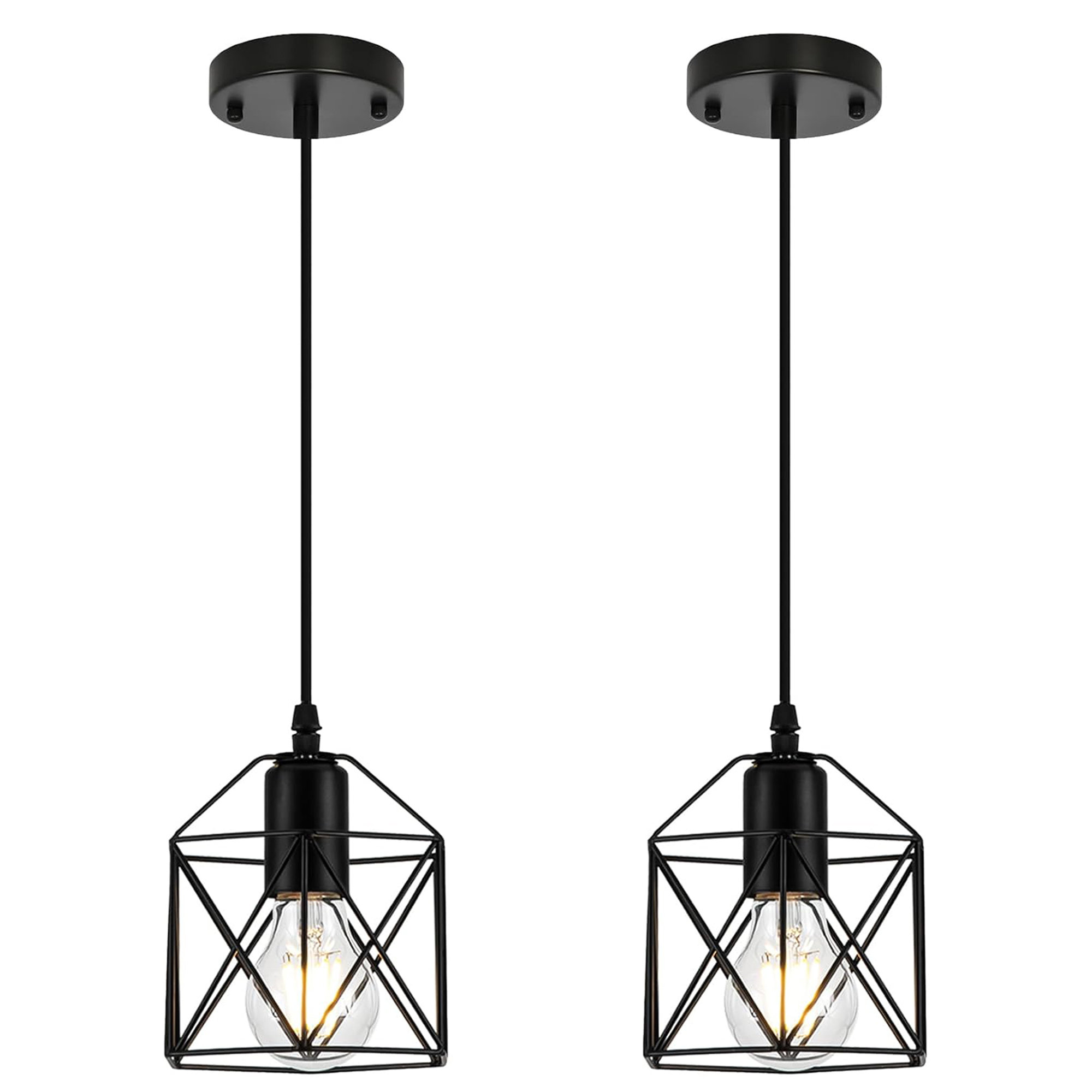 ROCUNSI 1-Light Black Pendant Light – Farmhouse Kitchen Island Hanging Fixture, Clear Glass Shade, E26 Base (Bulb Not Included)