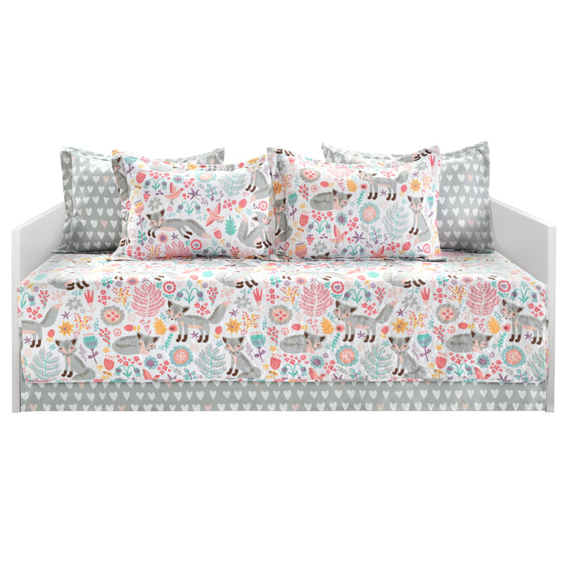 Gray and Pink Fox Print 6-Piece Toddler Daybed Set