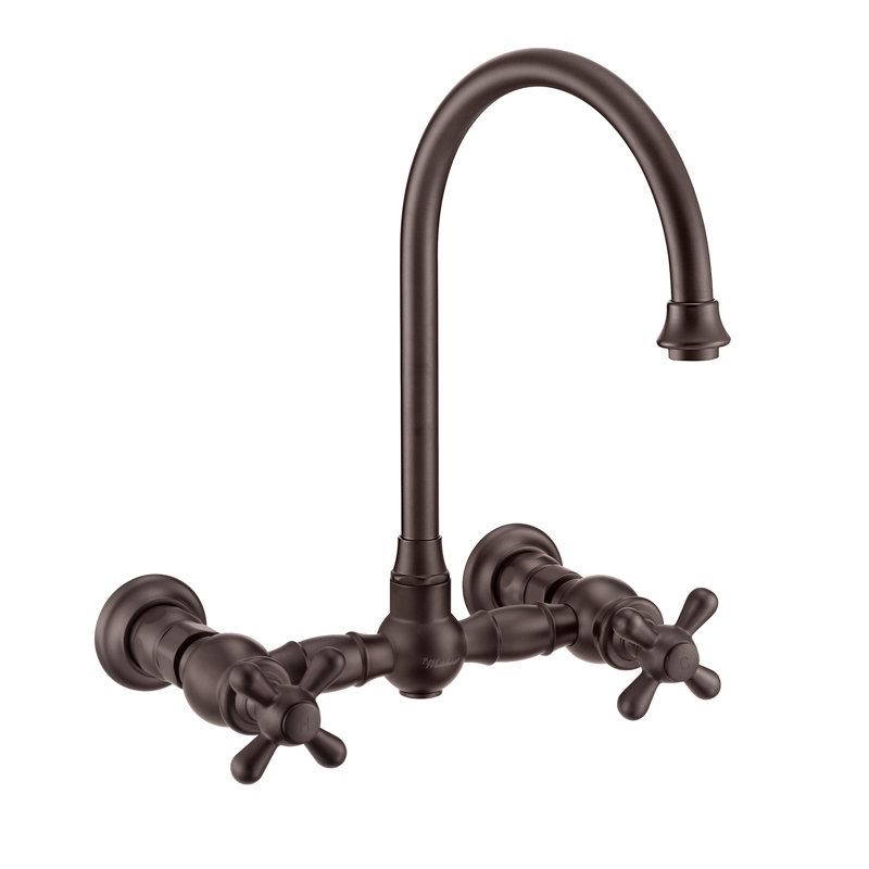 Whitehaus Collection Wall Mount Faucet with Gooseneck Swivel Spout and Solid Brass Side Spray, Oil Rubbed Bronze