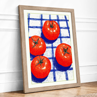 Tomatoes On Checked Cloth Modern - Print