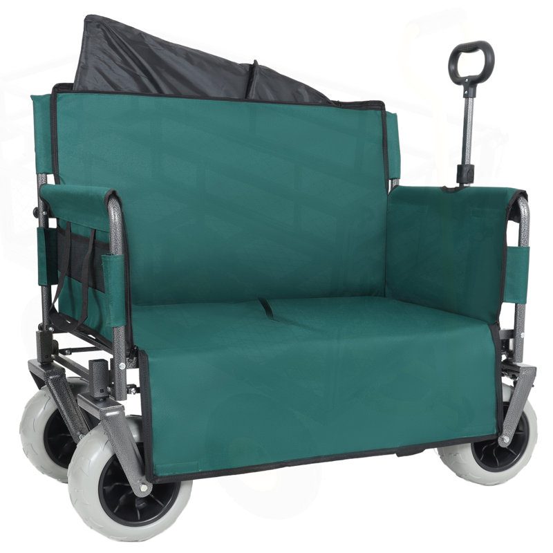 Chariot pliant 3 en 1 avec siège de banc, capacité de 500 lb, roues tout-terrain pour une utilisation extérieure polyvalente