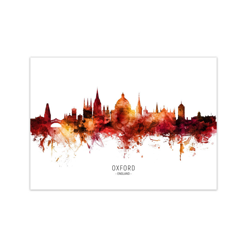 Oxford England Skyline Red City Name by Michael Tompsett - Print, Unframed, 42cm H x 59cm W x 1cm D