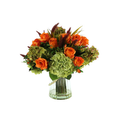 Harvest Fall Floral Arrangement with Roses and Hydrangeas