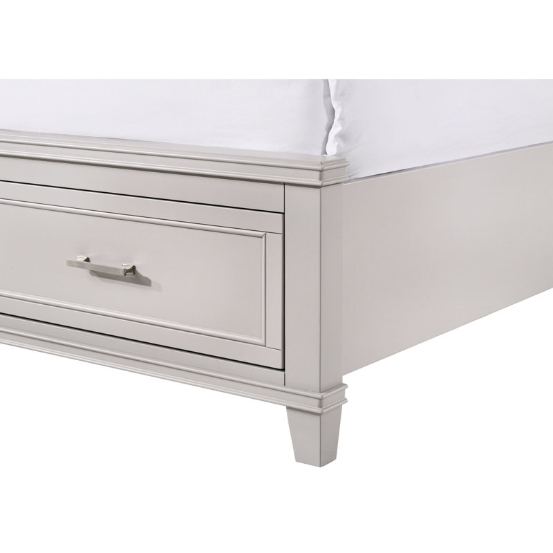 Très grand lit de rangement gris avec tête de lit fonctionnelle en X - Taille et style de chambre à coucher