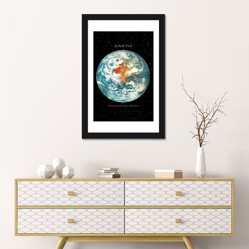 «Earth II» par Terry Fan - impression sur toile tendue, H 24 po x l 16 po x P 1 po, Papier d'art encadré noir, Blanc