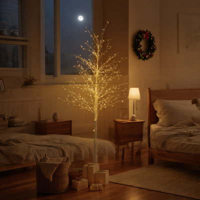6FT Pre-Lit Artificial White Birch Tree with 544 Warm White LED Lights, Flexible Branches for Christmas Wedding Home Decor, Indoor Use Only, 2 Pack