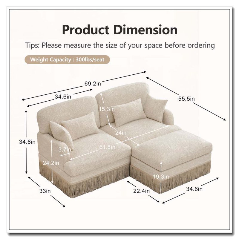 Canapé Comfy Chenille Leopard, Beige+2seat+1Ottomans