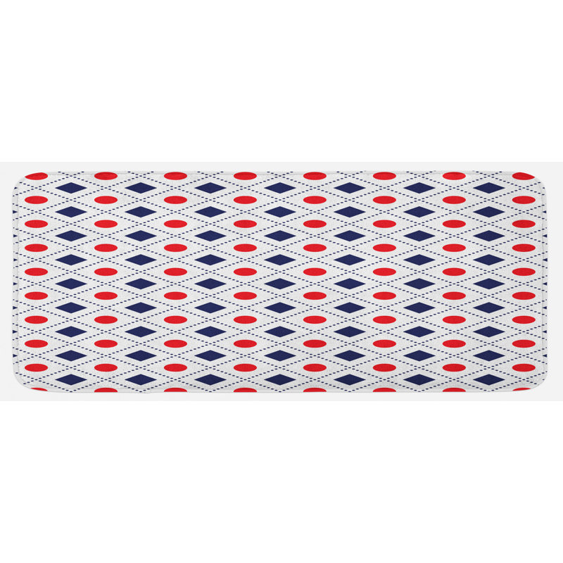 Tapis de cuisine couleur rouge bleu marine et lignes pointillées big red points