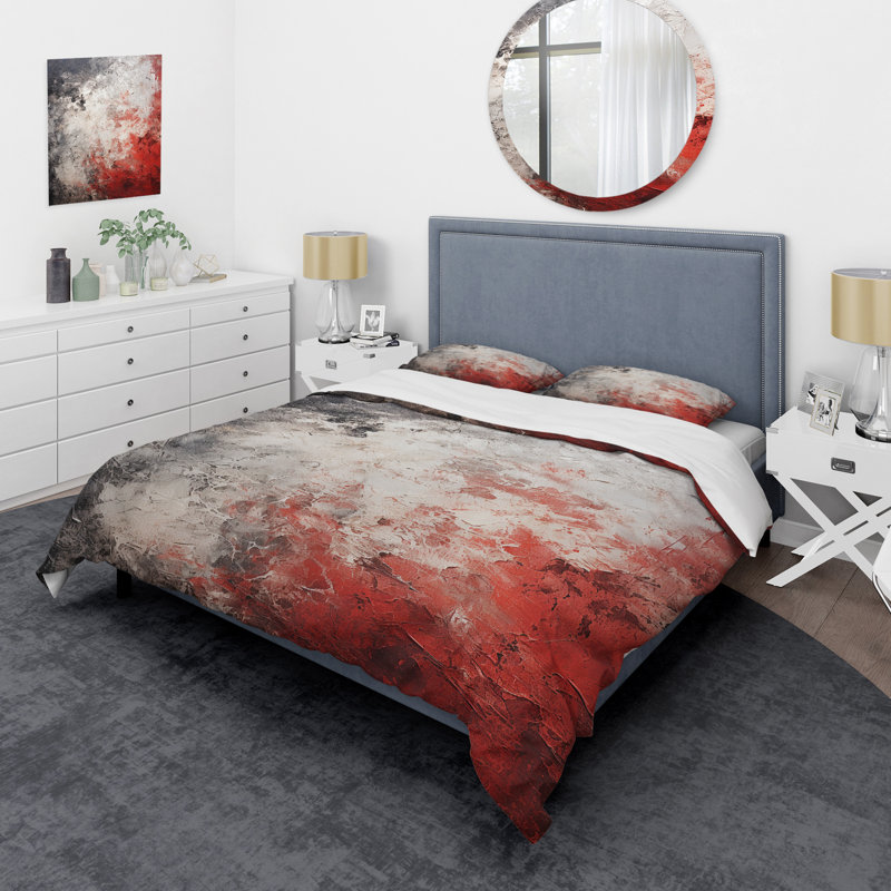 Ensemble de housse de couette gris et rouge Lunar Surface - Tachisme, Housse de couette pour grand lit