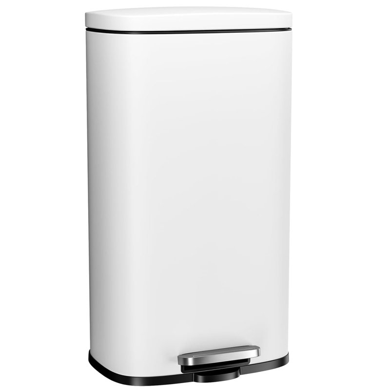 Step Trash Can, Stainless Steel Garbage Bin, Soft-Close Rubbish Bin with Removable Plastic Inner Bucket, Fingerprint-Proof, Lid Dustbin, Suit for Kitchen Home