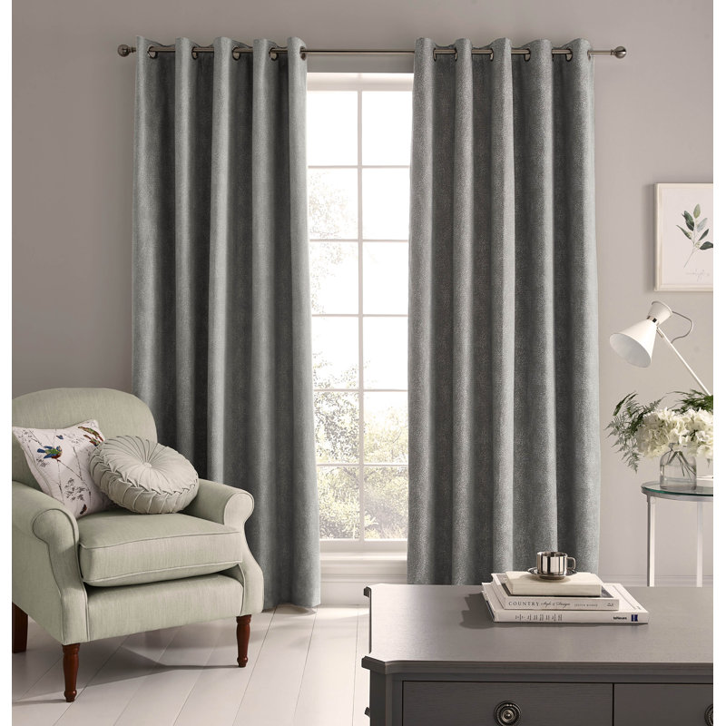 Alnwick Semi Sheer Curtain Pair, Grey, 163 W x 229 D cm