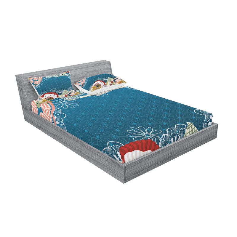 Ensemble de draps géométriques japonais, Ensemble de drap pour grand lit avec drap-housse