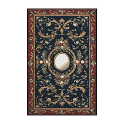 Machine Washable French Black Area Rug